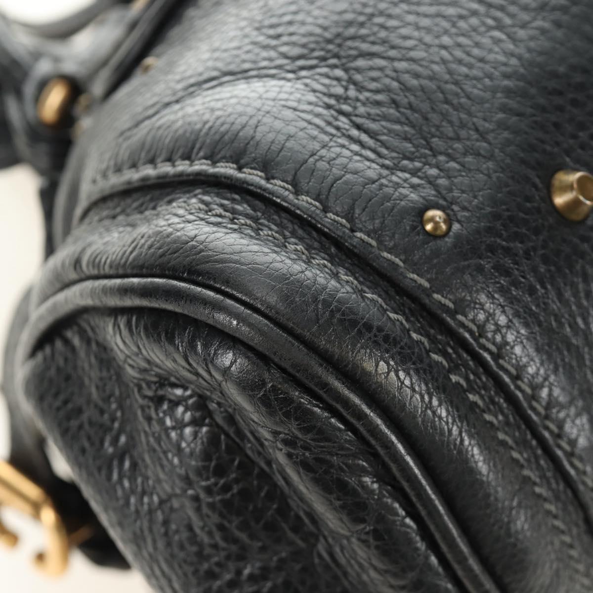 Chloe Paddington Hand Bag Leather Black Gold Silver Auth am12037V