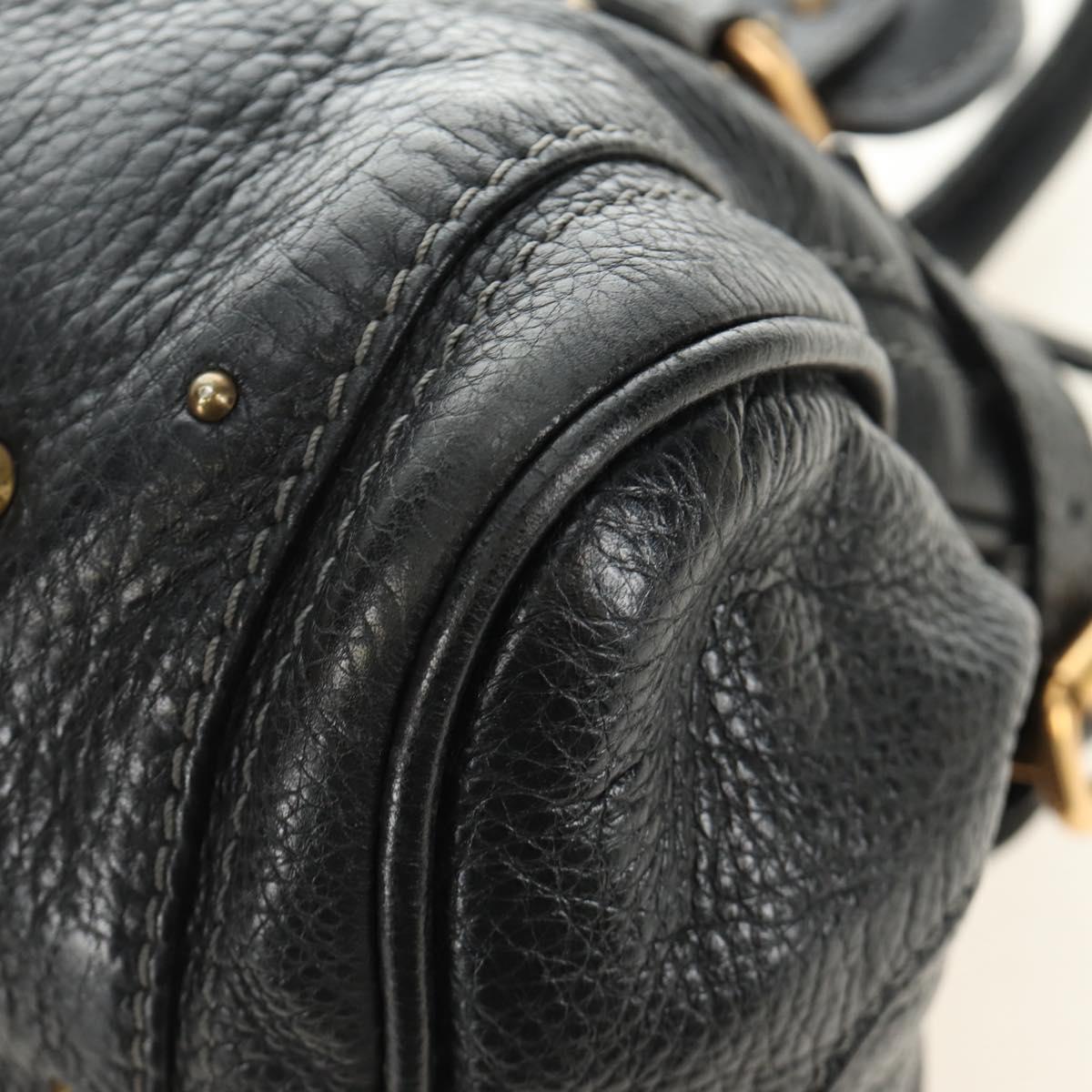 Chloe Paddington Hand Bag Leather Black Gold Silver Auth am12037V