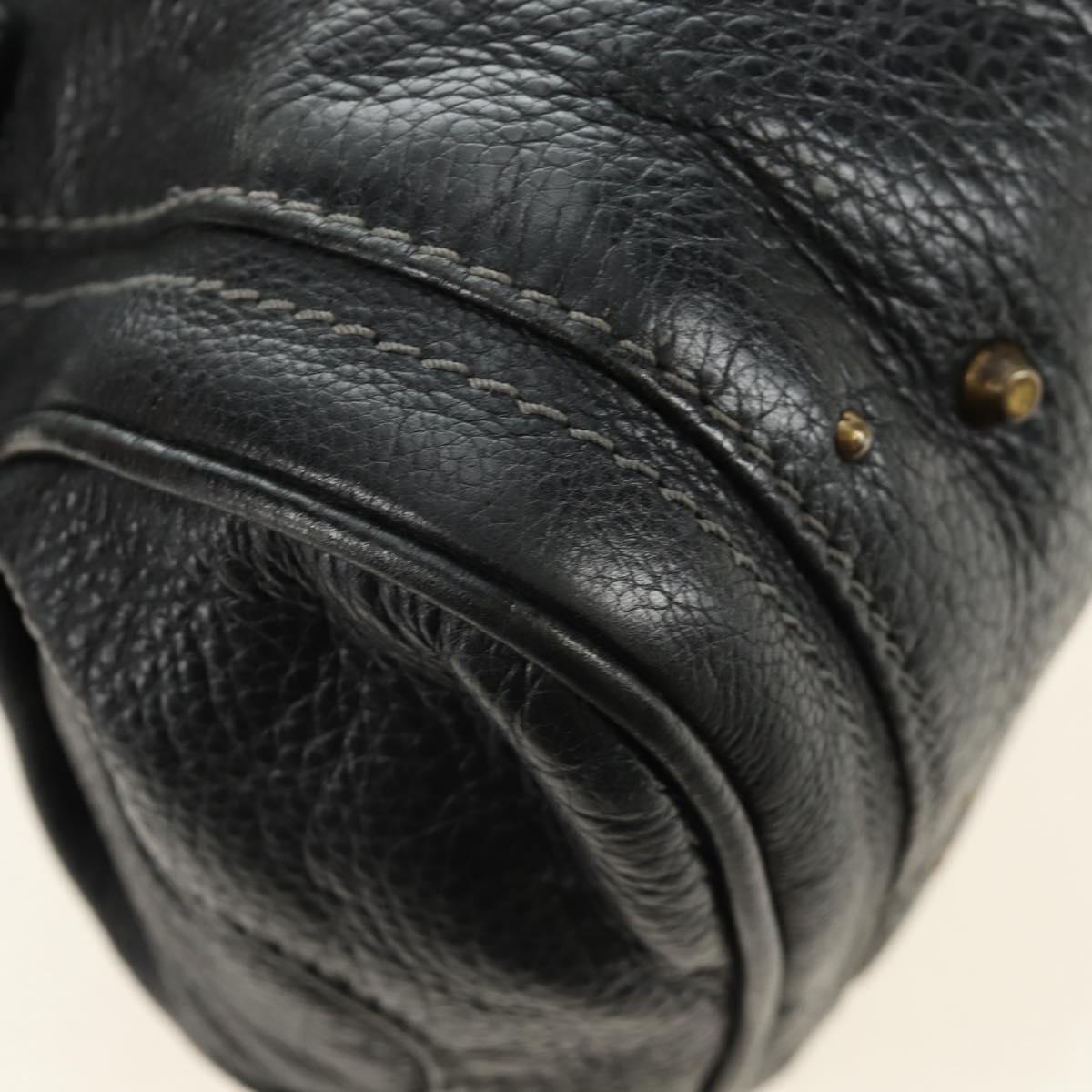 Chloe Paddington Hand Bag Leather Black Gold Silver Auth am12037V
