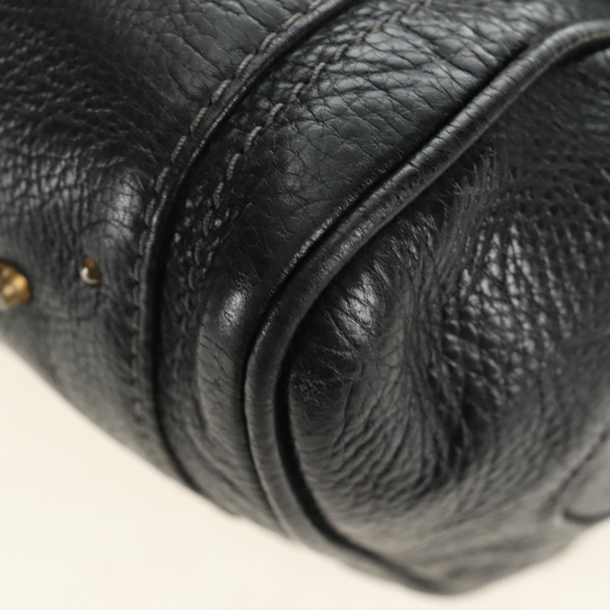 Chloe Paddington Hand Bag Leather Black Gold Silver Auth am12037V