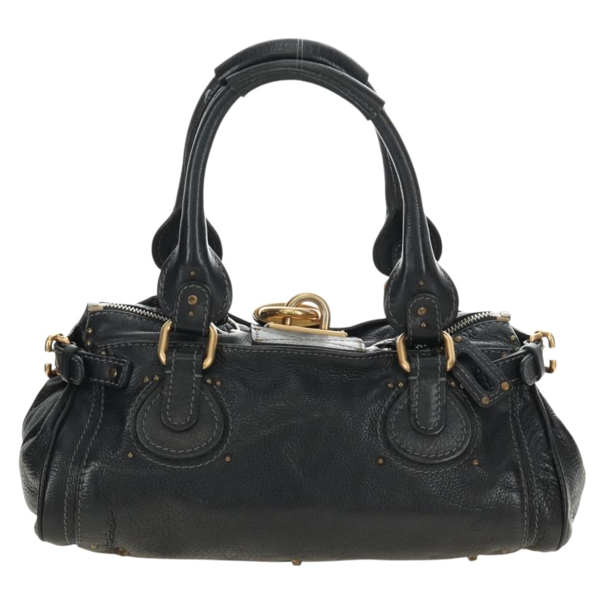 Chloe Paddington Hand Bag Leather Black Gold Silver Auth am12037V