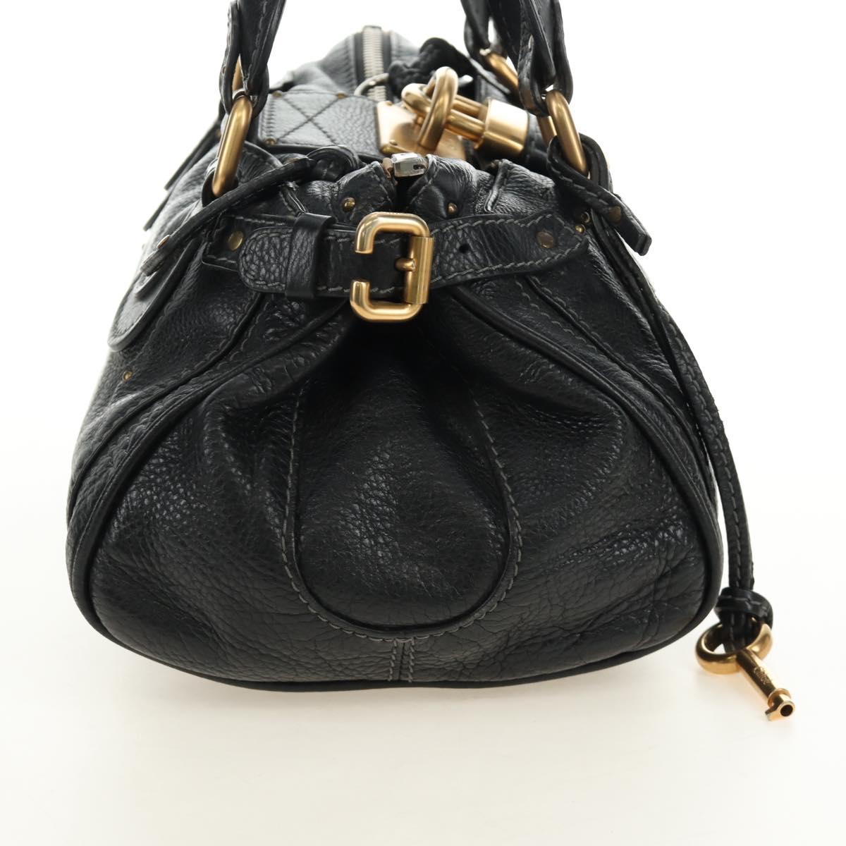 Chloe Paddington Hand Bag Leather Black Gold Silver Auth am12037V