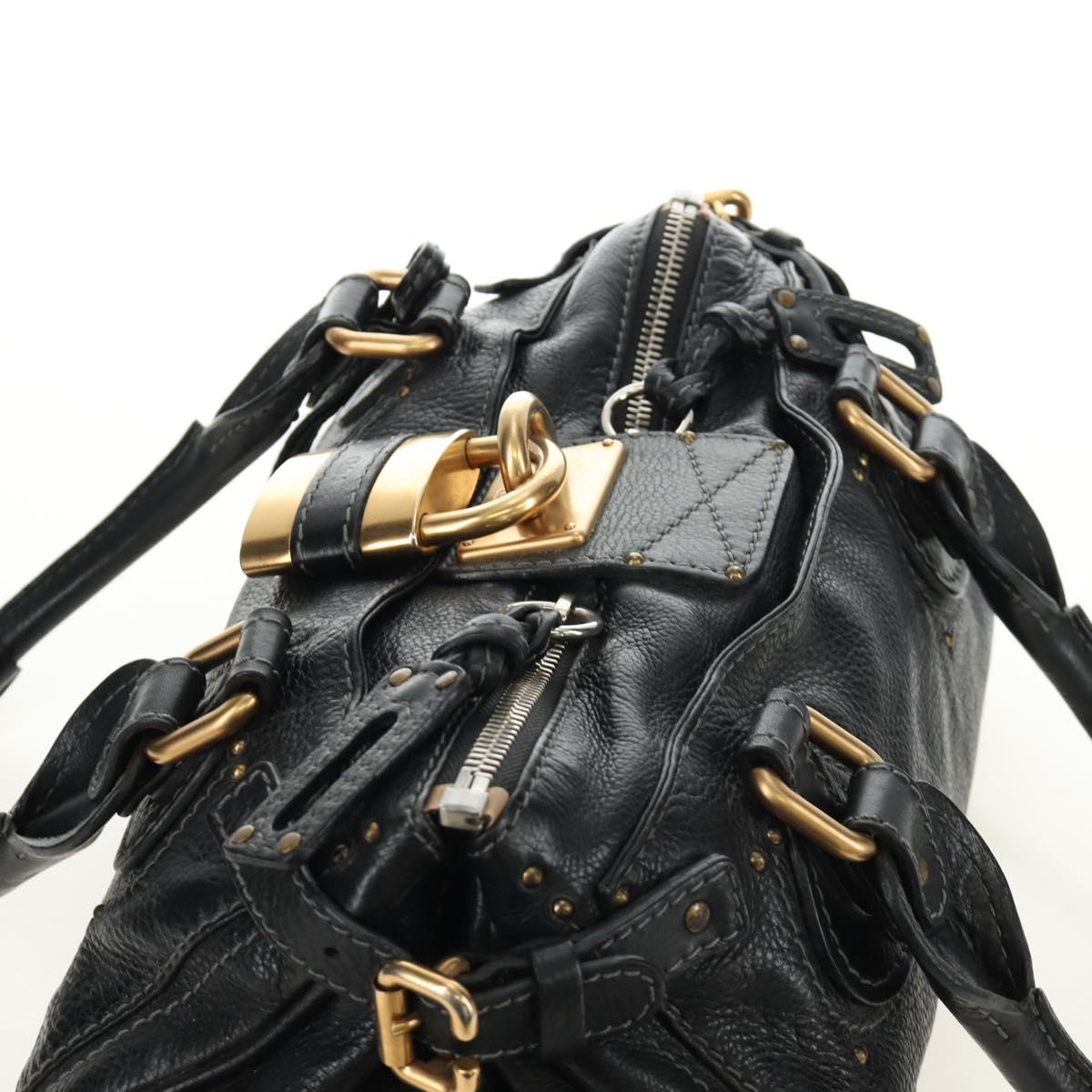 Chloe Paddington Hand Bag Leather Black Gold Silver Auth am12037V