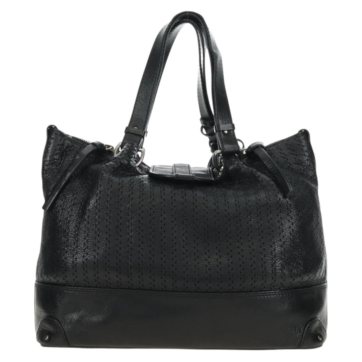 Chloe Kerala Hand Bag Leather Black Silver Auth am12038V