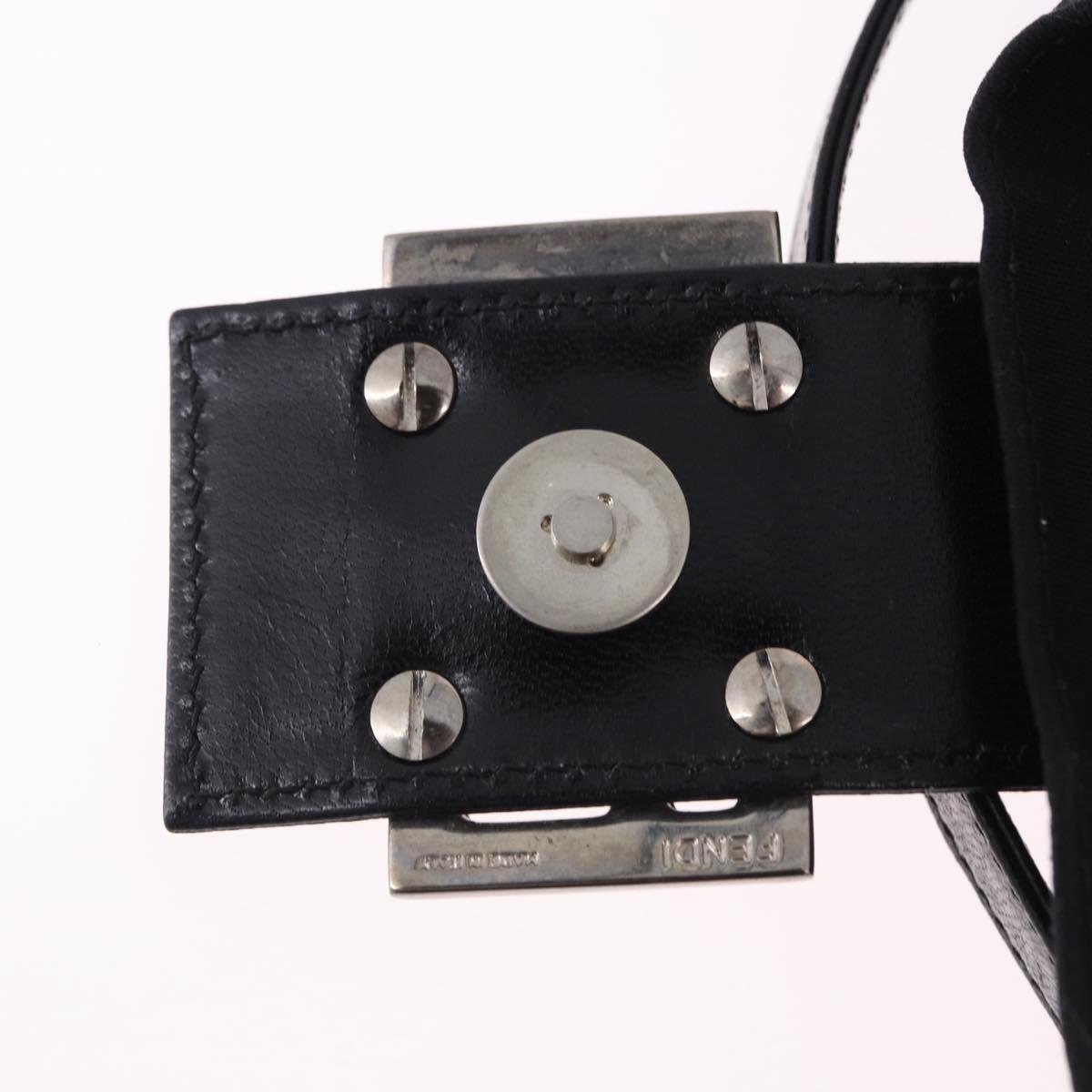 FENDI Mamma Baguette Shoulder Bag Cotton jersey Black Silver Auth am12039A