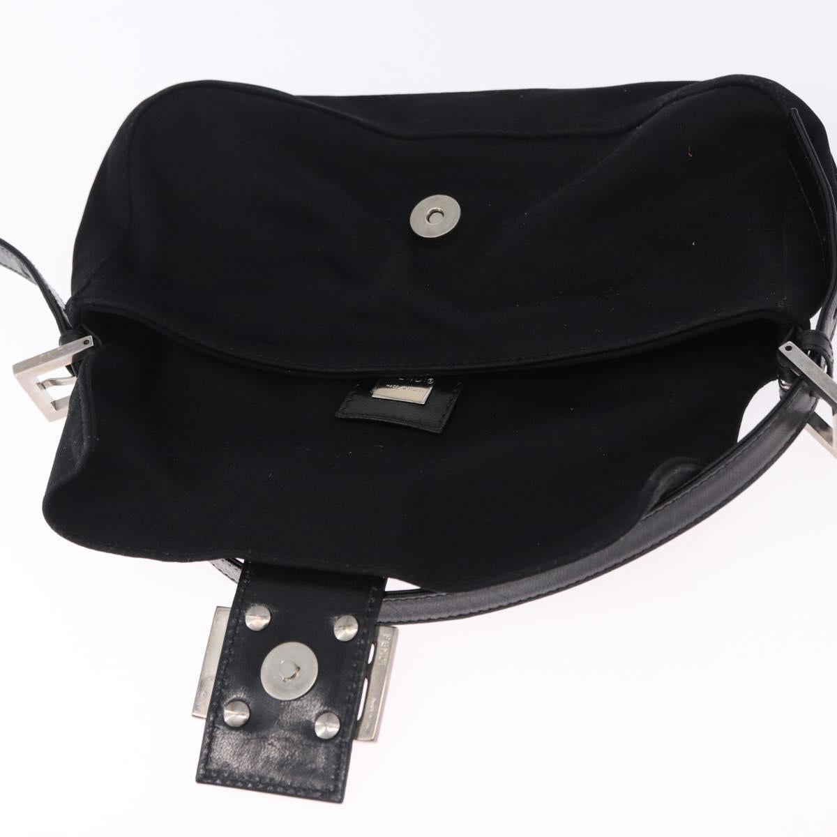 FENDI Mamma Baguette Shoulder Bag Cotton jersey Black Silver Auth am12039A