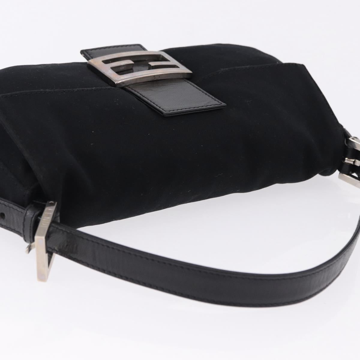 FENDI Mamma Baguette Shoulder Bag Cotton jersey Black Silver Auth am12039A