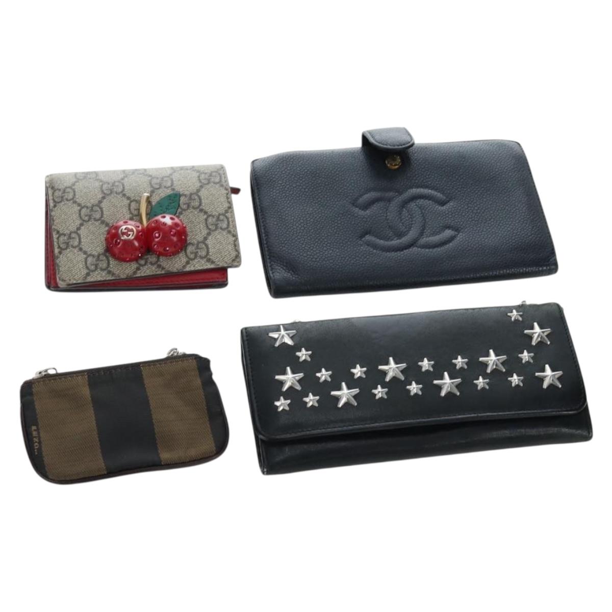 Jimmy Choo Fendi Gucci Chanel Wallet Leather Canvas 5 Set Black Auth am12041