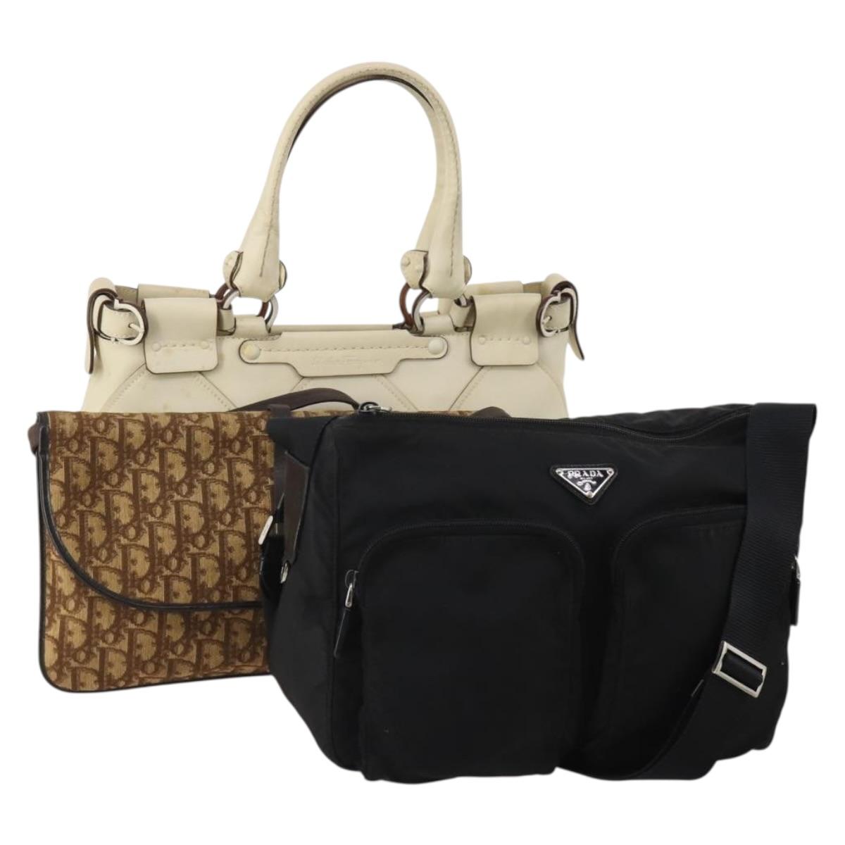 Salvatore Ferragamo PRADA Christian Dior Bag Trotter Canvas 3 Set Auth am12044