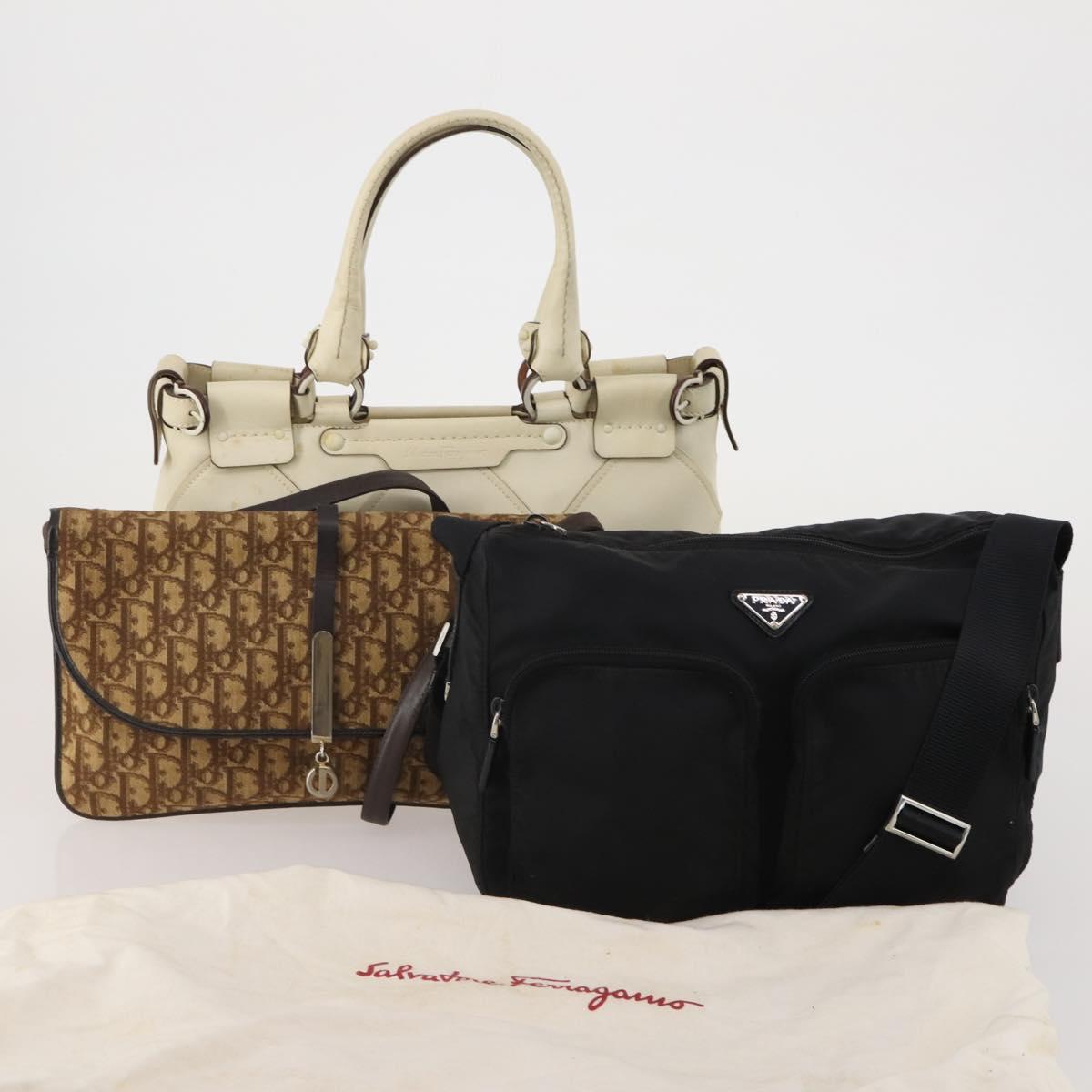 Salvatore Ferragamo PRADA Christian Dior Bag Trotter Canvas 3 Set Auth am12044