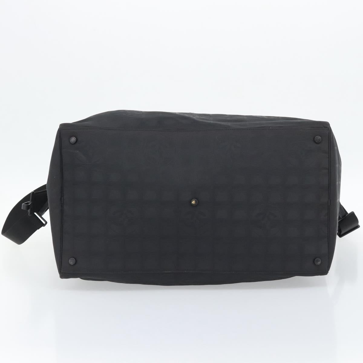 CHANEL New Travel Line Boston Bag Canvas 2way Black Silver CC Auth am12048
