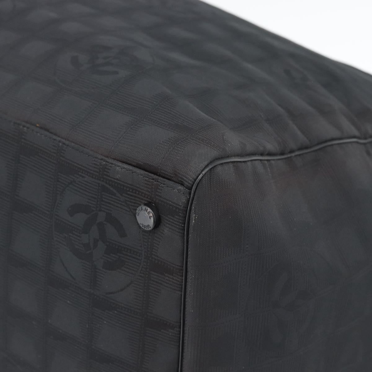 CHANEL New Travel Line Boston Bag Canvas 2way Black Silver CC Auth am12048