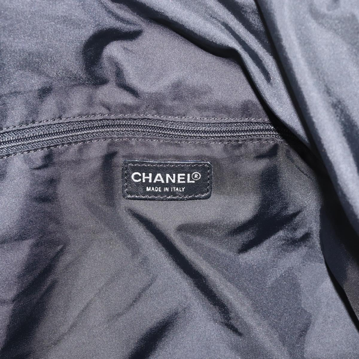 CHANEL New Travel Line Boston Bag Canvas 2way Black Silver CC Auth am12048