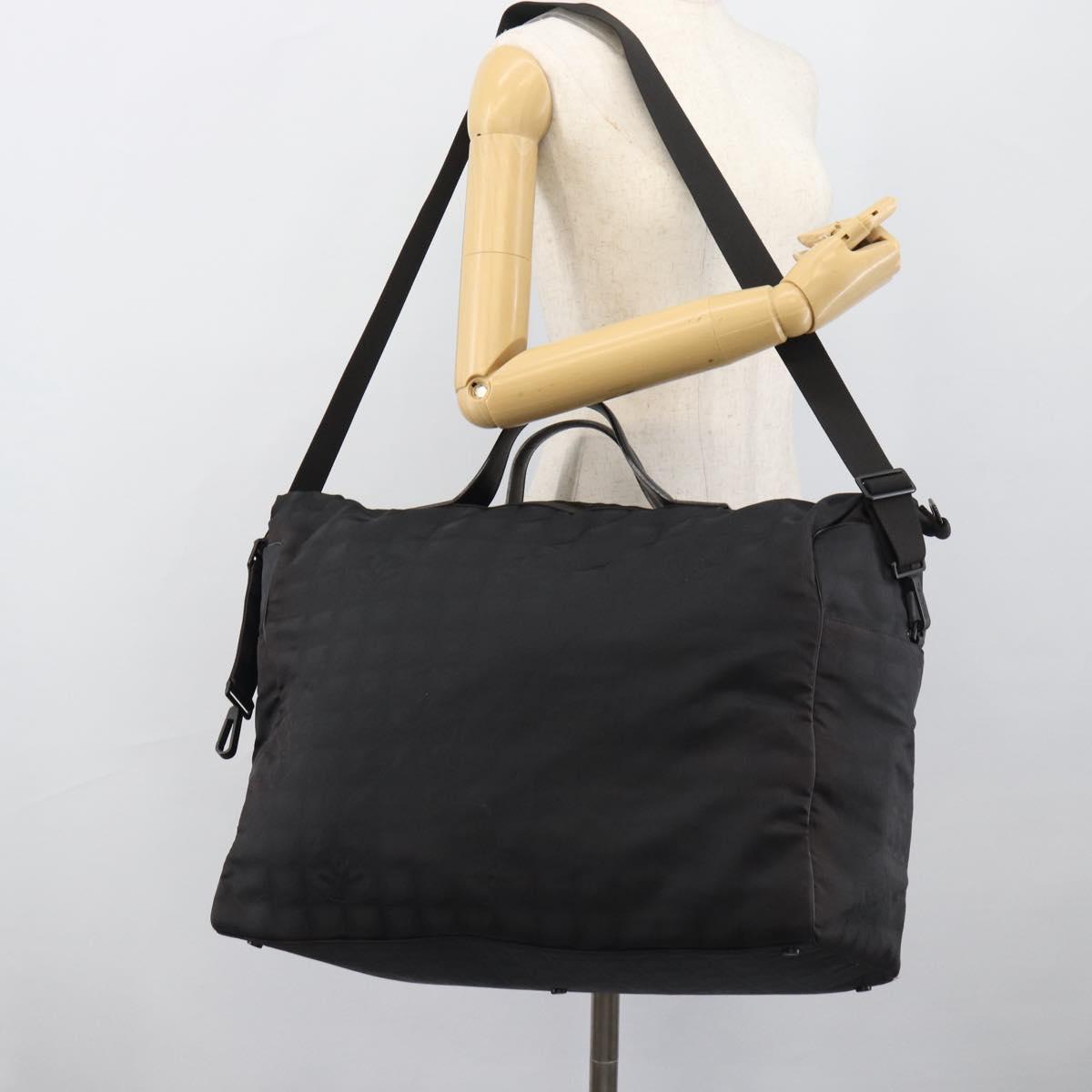 CHANEL New Travel Line Boston Bag Canvas 2way Black Silver CC Auth am12048