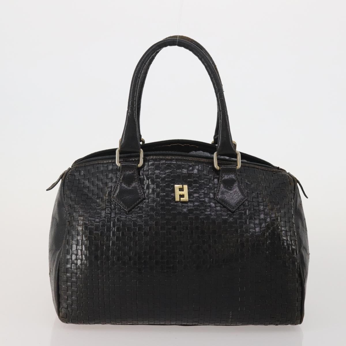 FENDI Zucca Canvas Hand Bag Leather 2 Set Brown Black Auth am12050