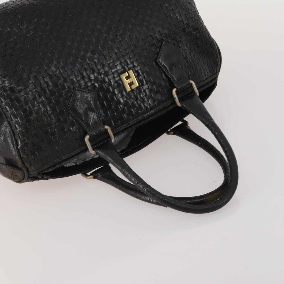 FENDI Zucca Canvas Hand Bag Leather 2 Set Brown Black Auth am12050