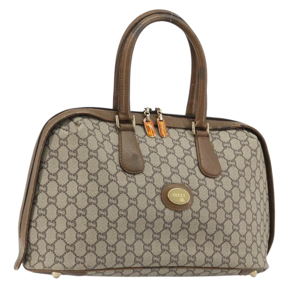 GUCCI GG Plus Supreme Boston Bag PVC Beige Gold Auth am12053