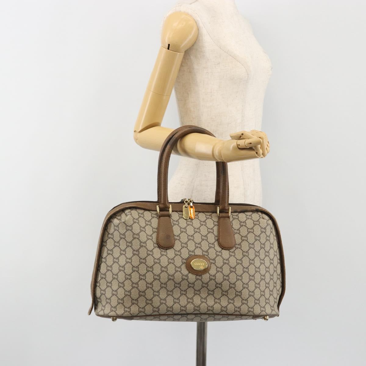 GUCCI GG Plus Supreme Boston Bag PVC Beige Gold Auth am12053