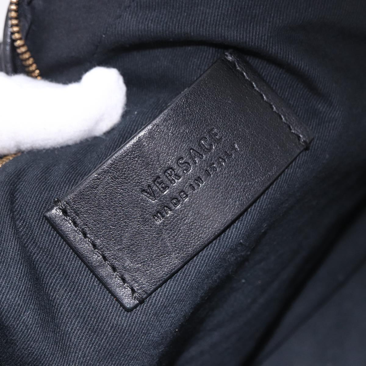 VERSACE Body Bag Leather Black Gold Auth am12055V