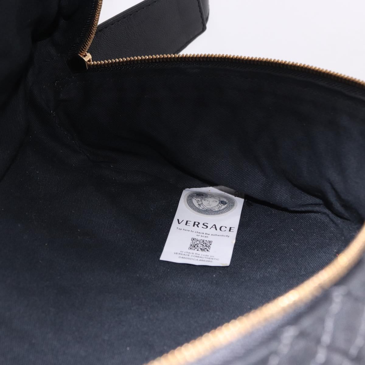 VERSACE Body Bag Leather Black Gold Auth am12055V