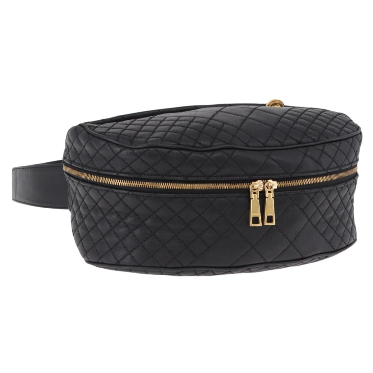 VERSACE Body Bag Leather Black Gold Auth am12055V