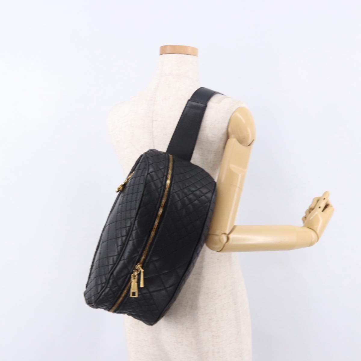 VERSACE Body Bag Leather Black Gold Auth am12055V