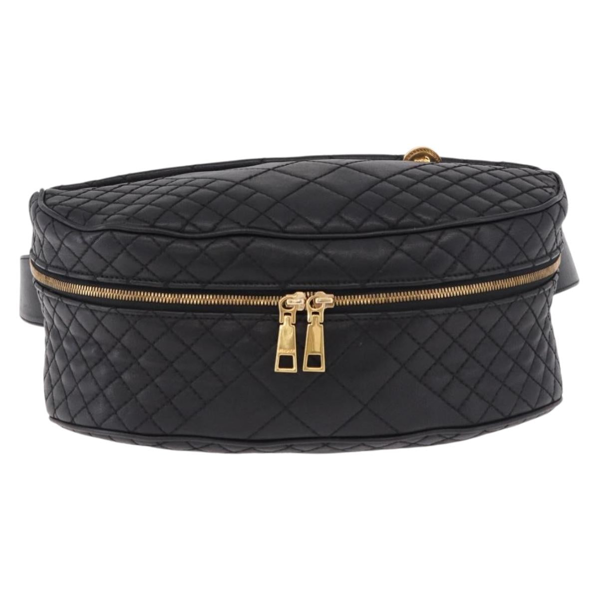 VERSACE Body Bag Leather Black Gold Auth am12055V