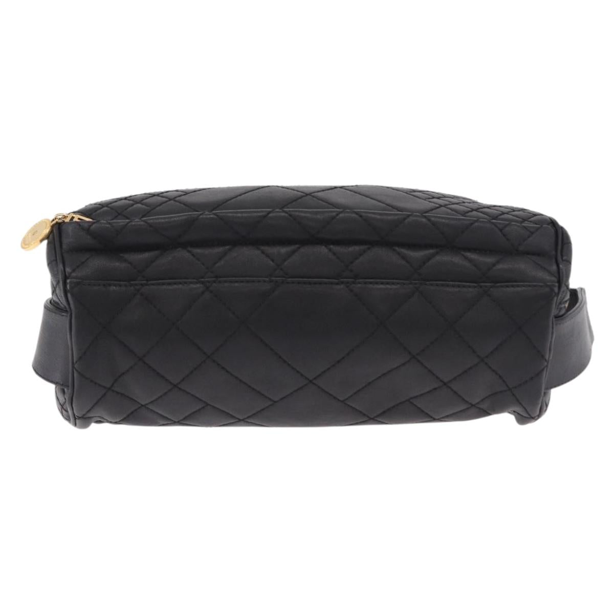 VERSACE Body Bag Leather Black Gold Auth am12055V