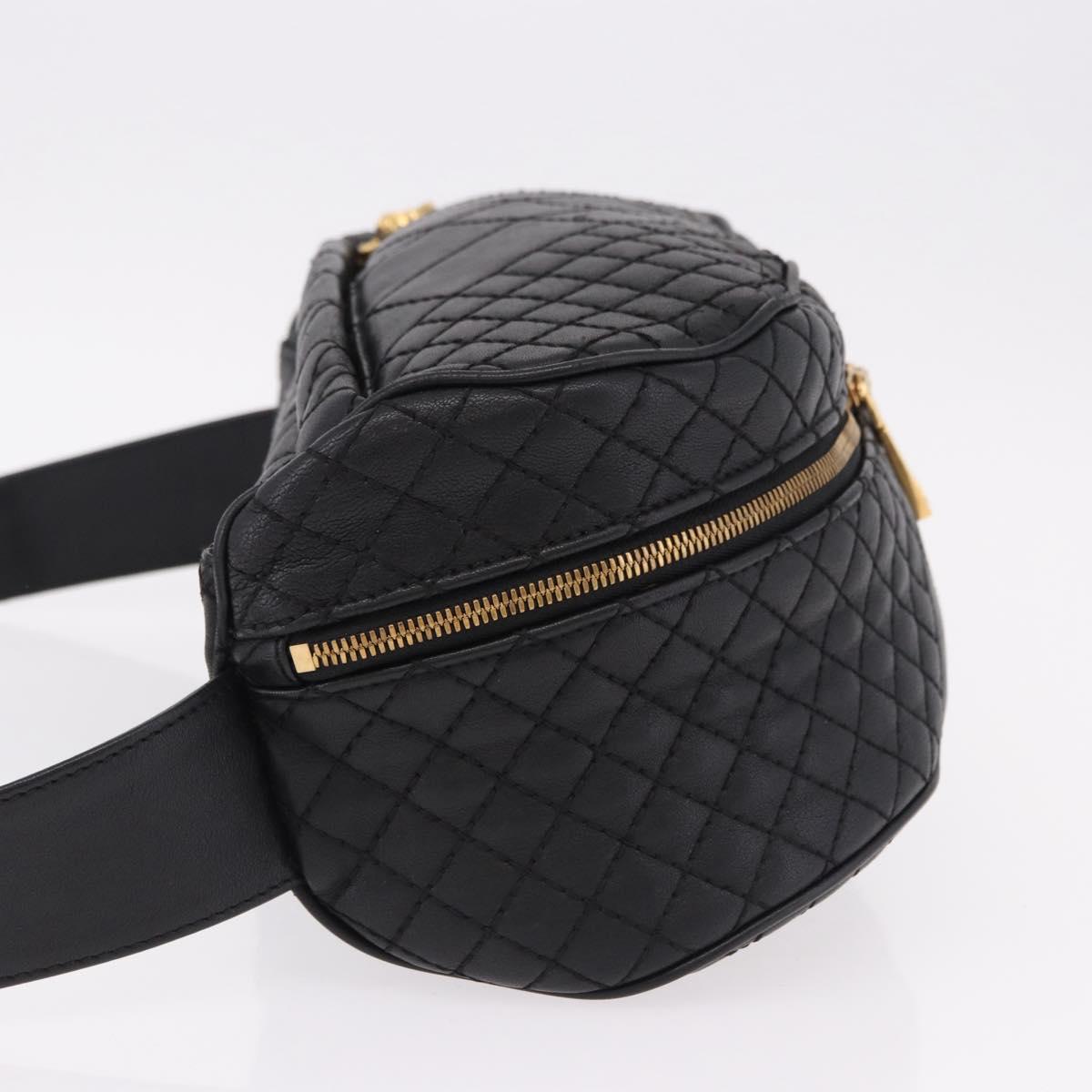 VERSACE Body Bag Leather Black Gold Auth am12055V