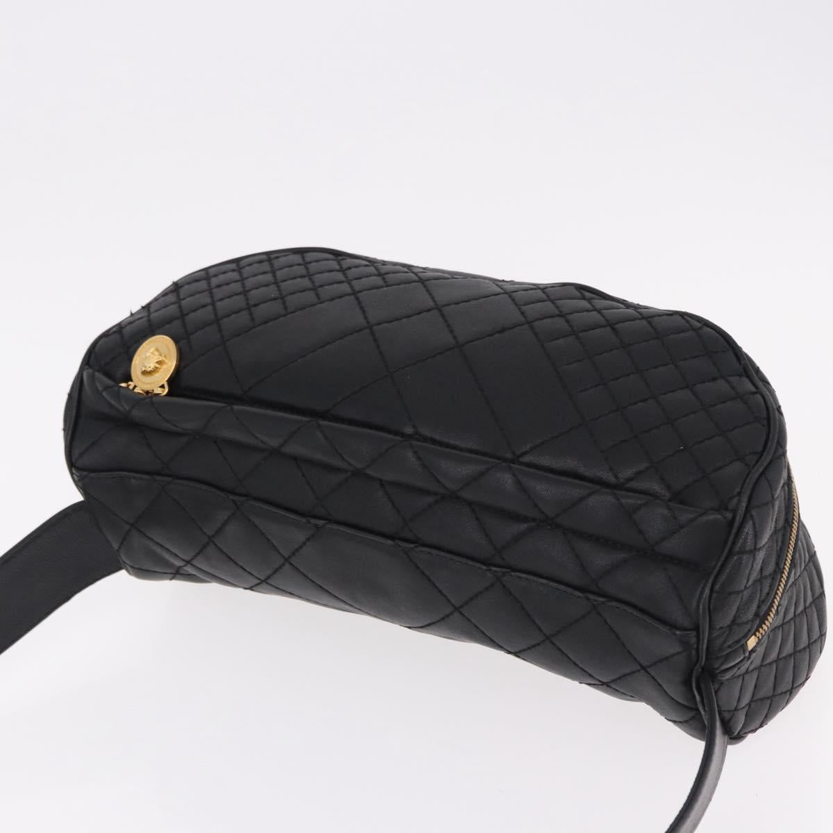 VERSACE Body Bag Leather Black Gold Auth am12055V