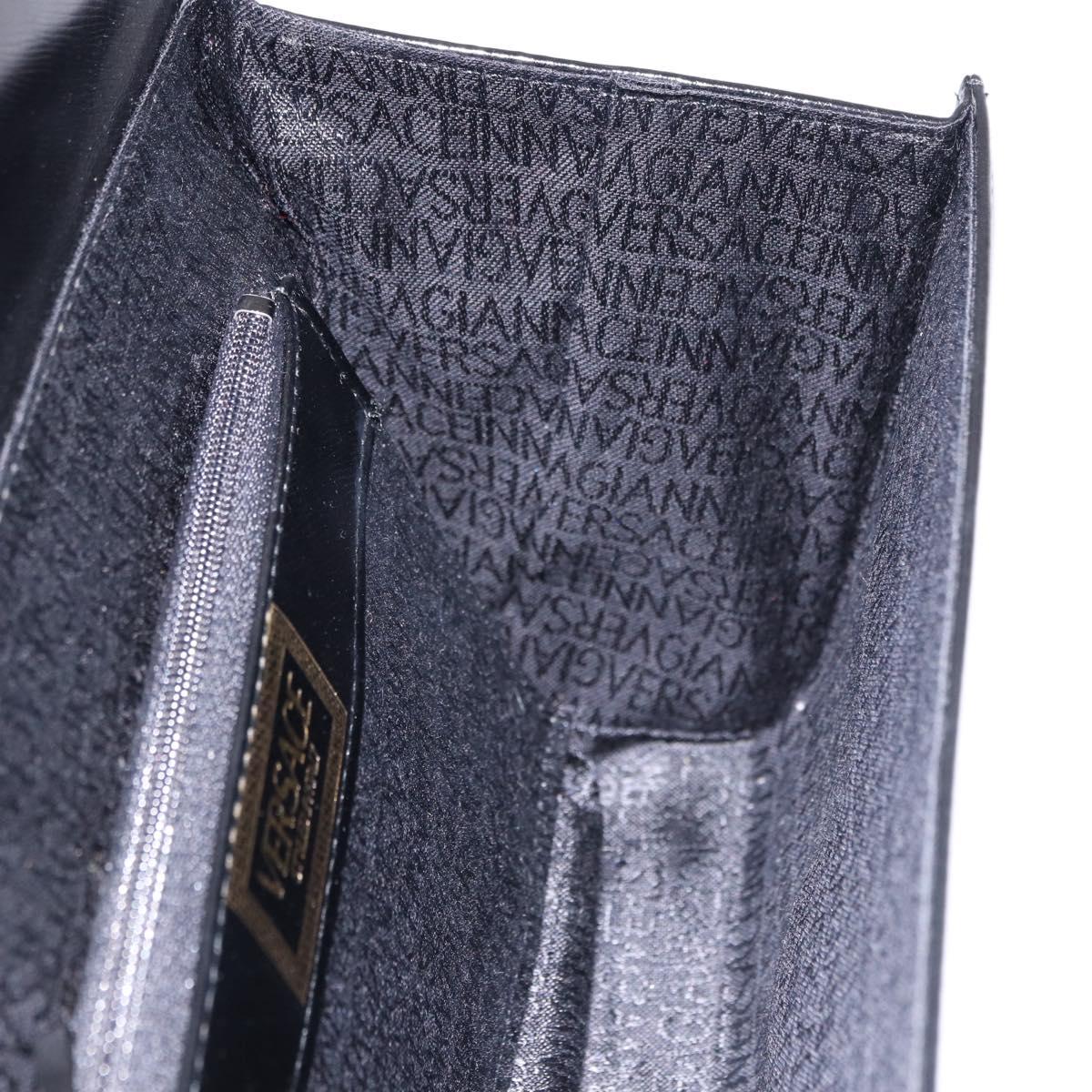 Gianni Versace Sunburst Vanity Hand Bag Leather Black Gold Auth am12056V