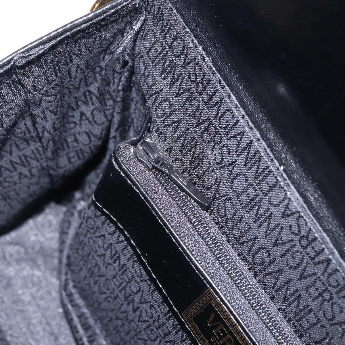 Gianni Versace Sunburst Vanity Hand Bag Leather Black Gold Auth am12056V