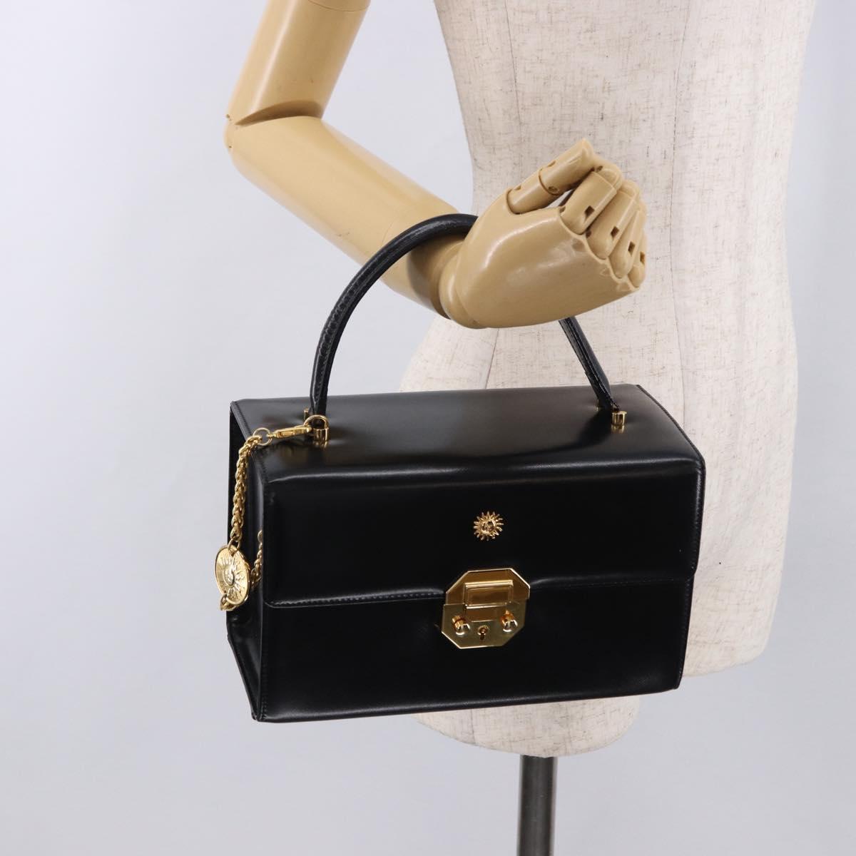 Gianni Versace Sunburst Vanity Hand Bag Leather Black Gold Auth am12056V
