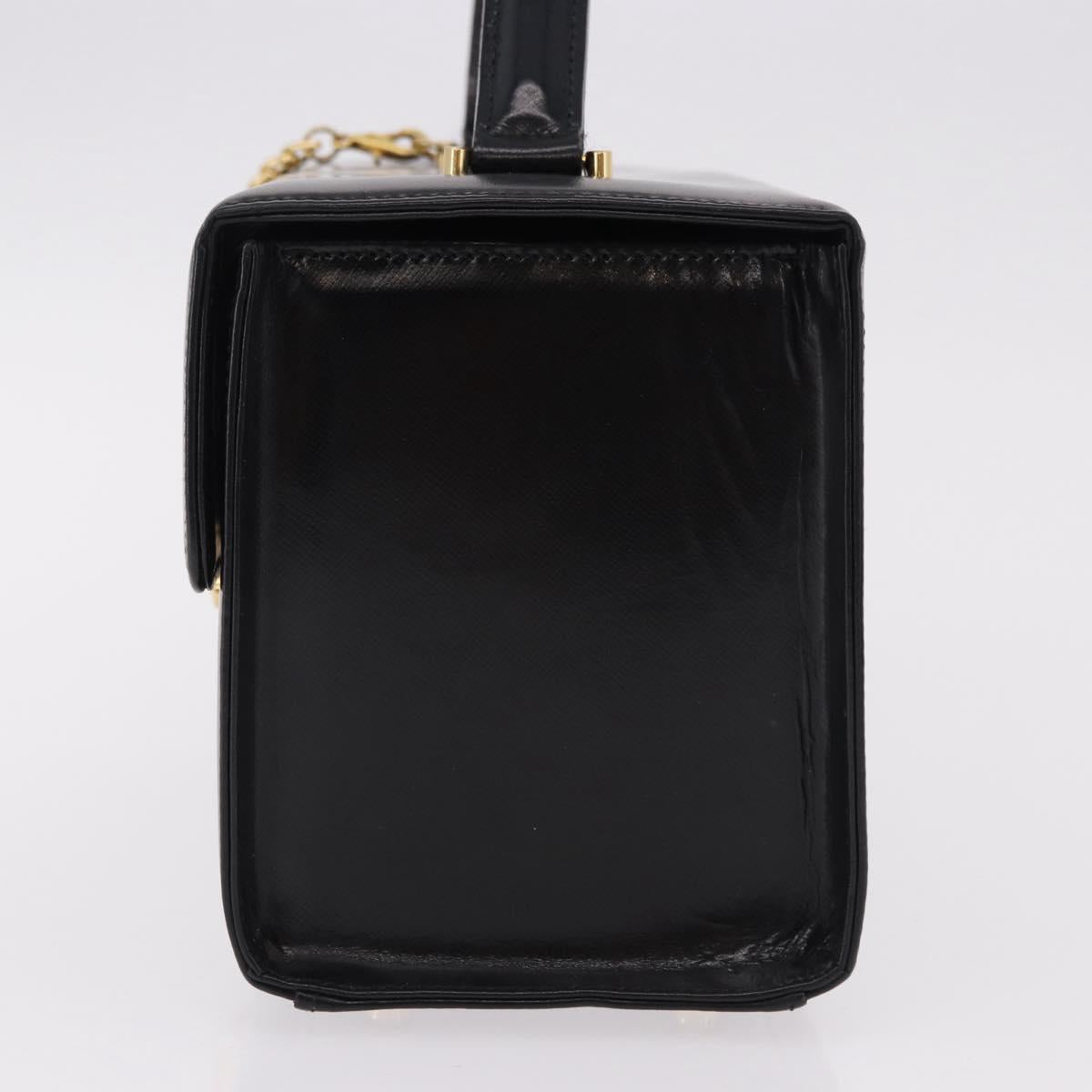 Gianni Versace Sunburst Vanity Hand Bag Leather Black Gold Auth am12056V