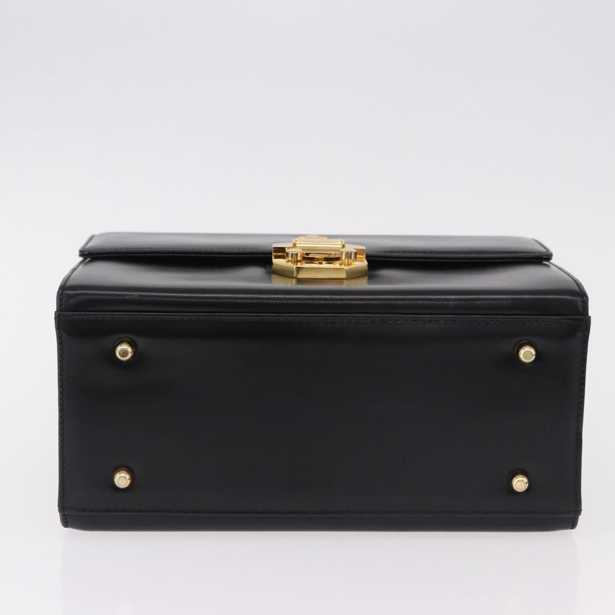Gianni Versace Sunburst Vanity Hand Bag Leather Black Gold Auth am12056V