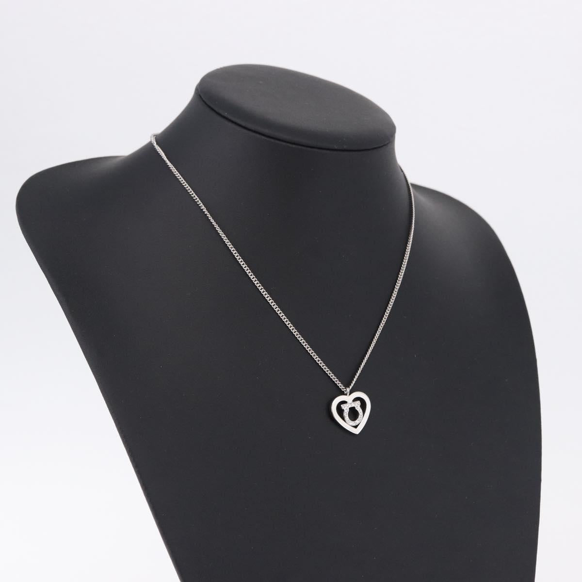 Salvatore Ferragamo Gancini Rhinestone Heart Necklace metal Silver Auth am12057V