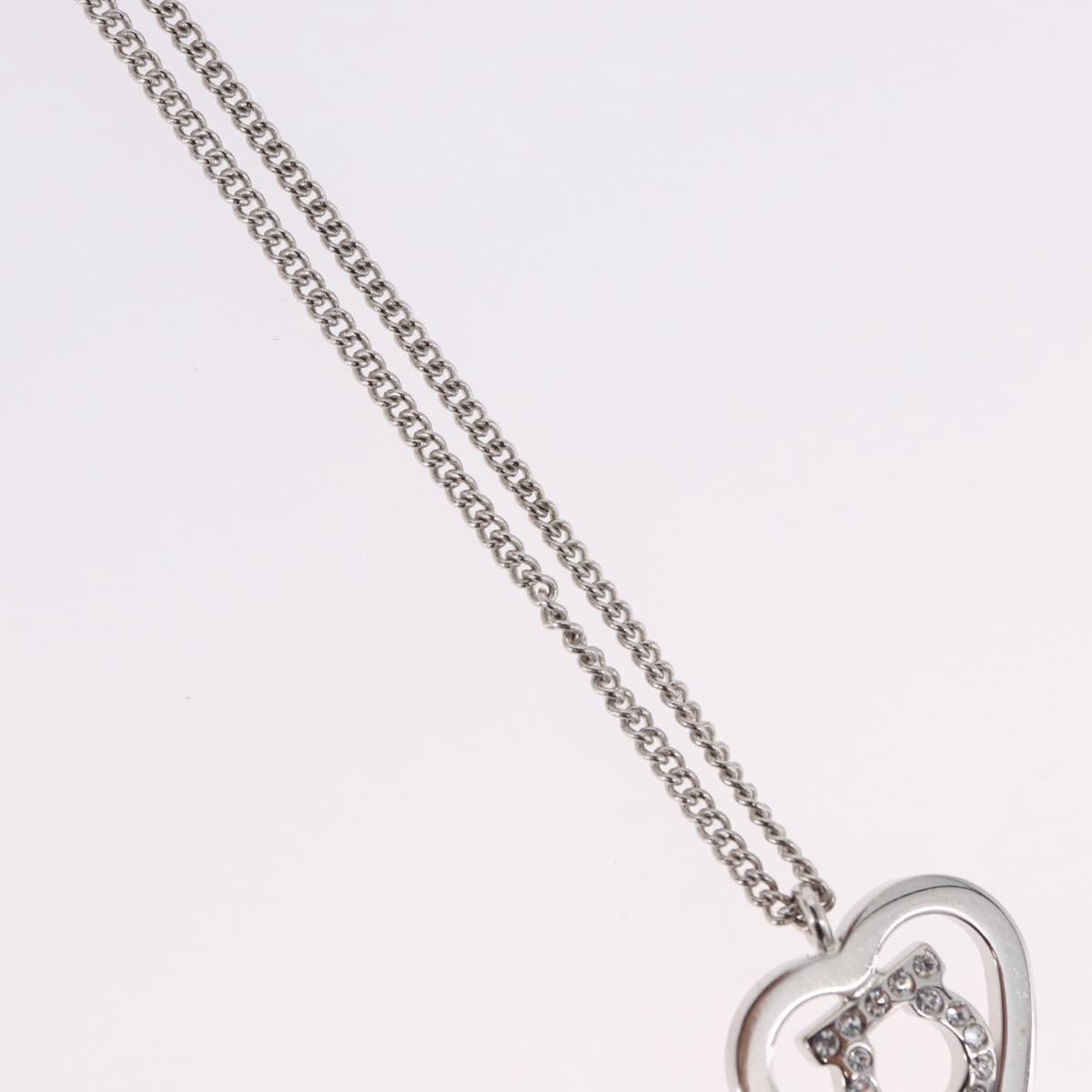 Salvatore Ferragamo Gancini Rhinestone Heart Necklace metal Silver Auth am12057V