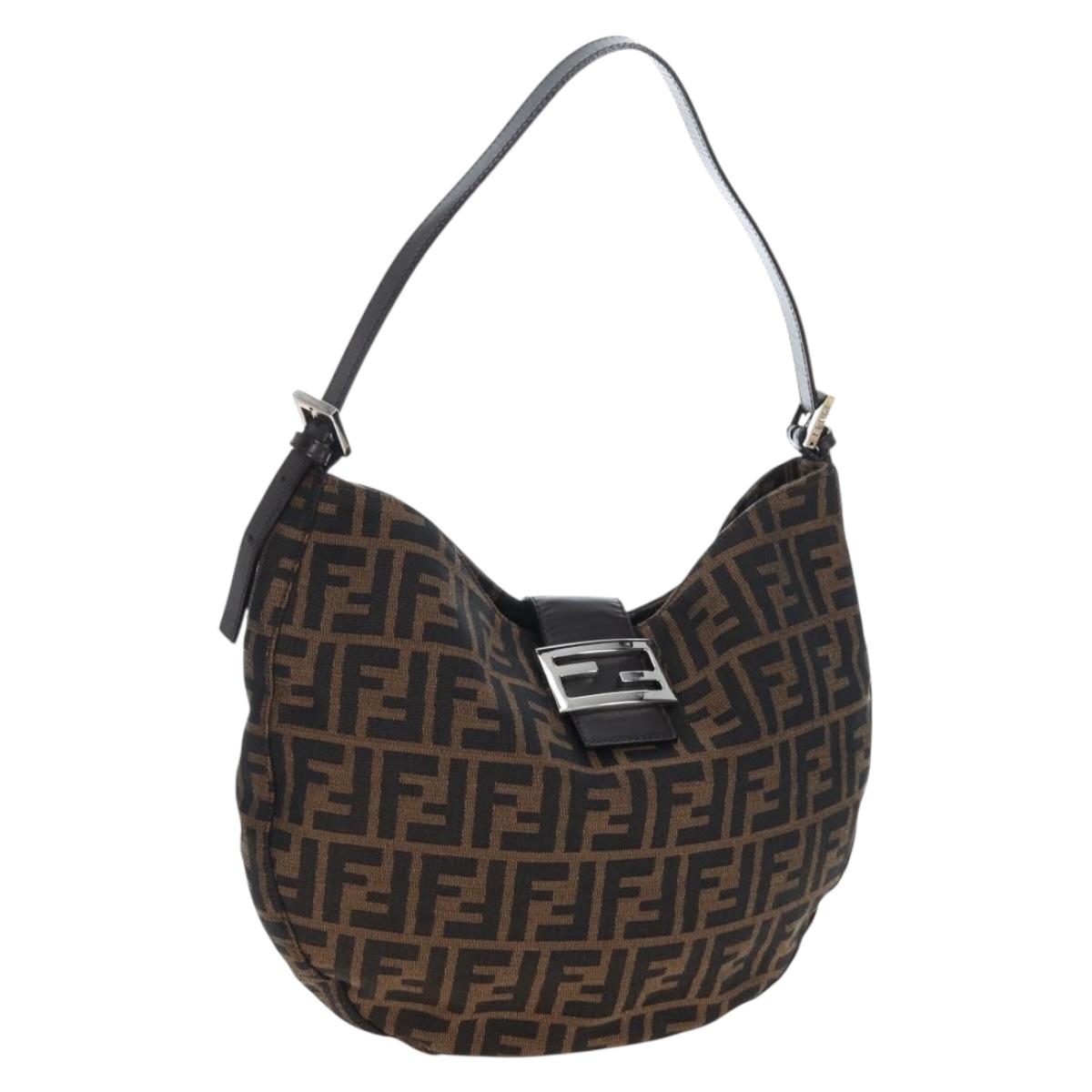 FENDI Zucca Canvas Mamma Baguette Shoulder Bag Brown Black Auth am12058V