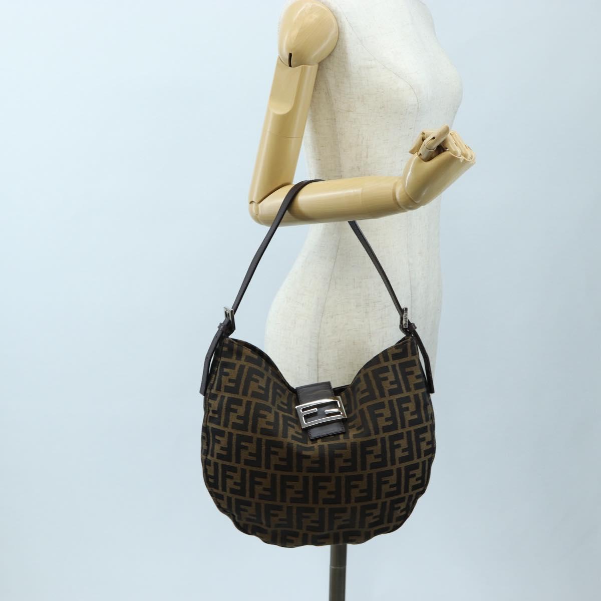 FENDI Zucca Canvas Mamma Baguette Shoulder Bag Brown Black Auth am12058V
