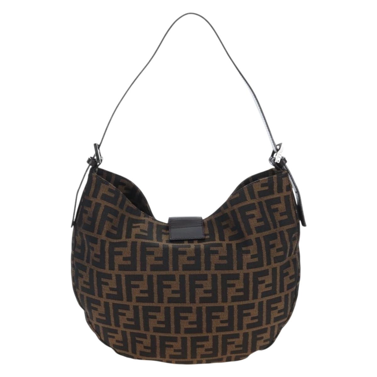FENDI Zucca Canvas Mamma Baguette Shoulder Bag Brown Black Auth am12058V