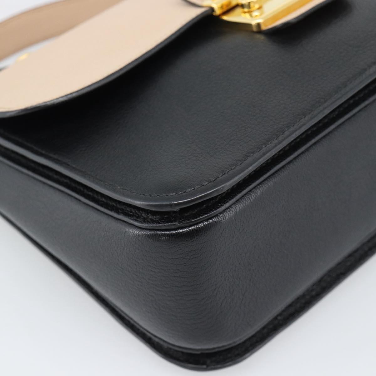 Miu Miu Ready lock Hand Bag Leather 2way Black Gold Auth am12067V