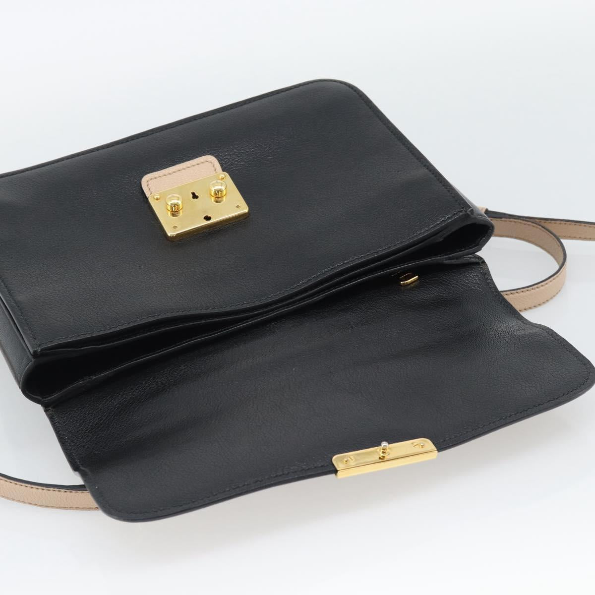 Miu Miu Ready lock Hand Bag Leather 2way Black Gold Auth am12067V
