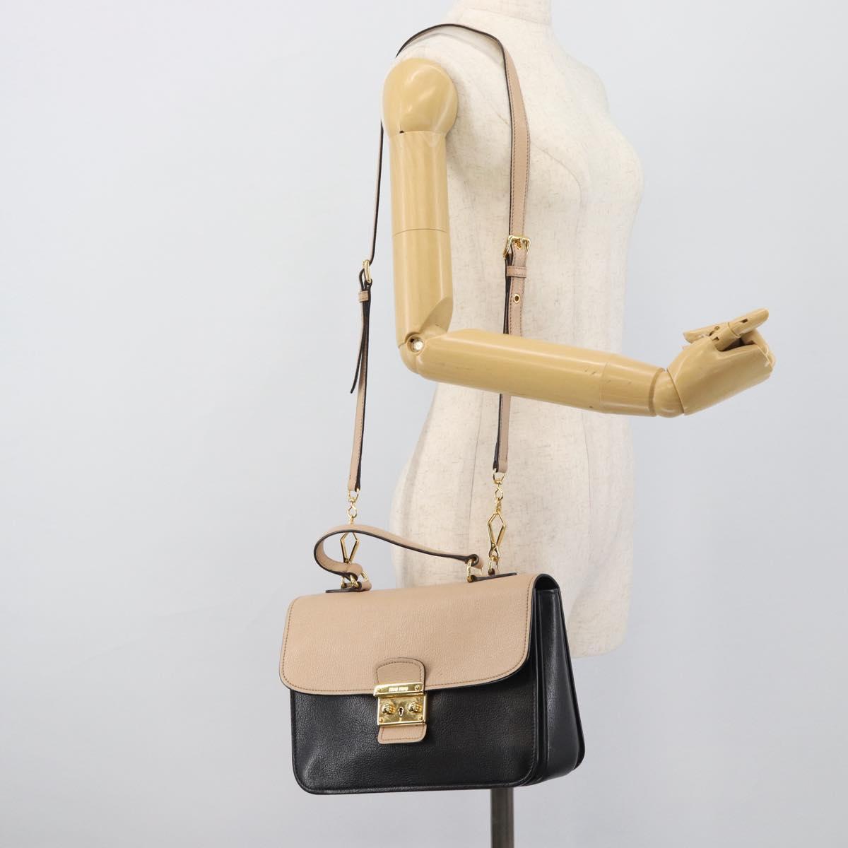 Miu Miu Ready lock Hand Bag Leather 2way Black Gold Auth am12067V