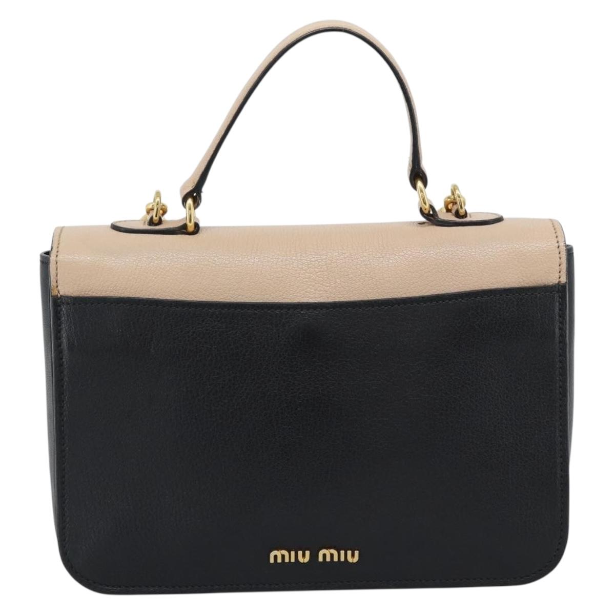 Miu Miu Ready lock Hand Bag Leather 2way Black Gold Auth am12067V