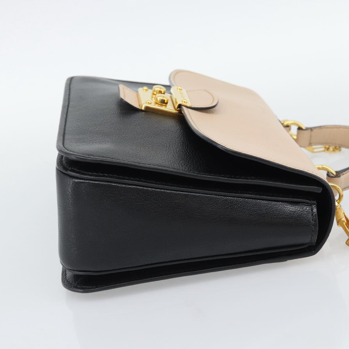 Miu Miu Ready lock Hand Bag Leather 2way Black Gold Auth am12067V