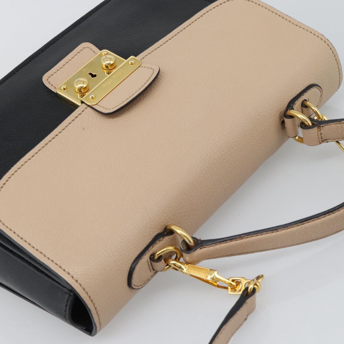 Miu Miu Ready lock Hand Bag Leather 2way Black Gold Auth am12067V