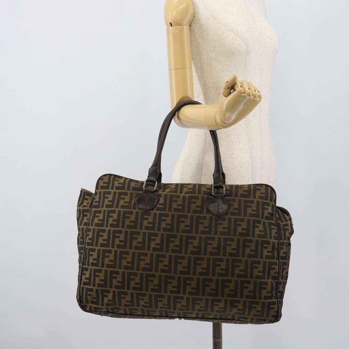 FENDI Zucca Canvas Tote Bag Nylon Black Brown Auth am12068V