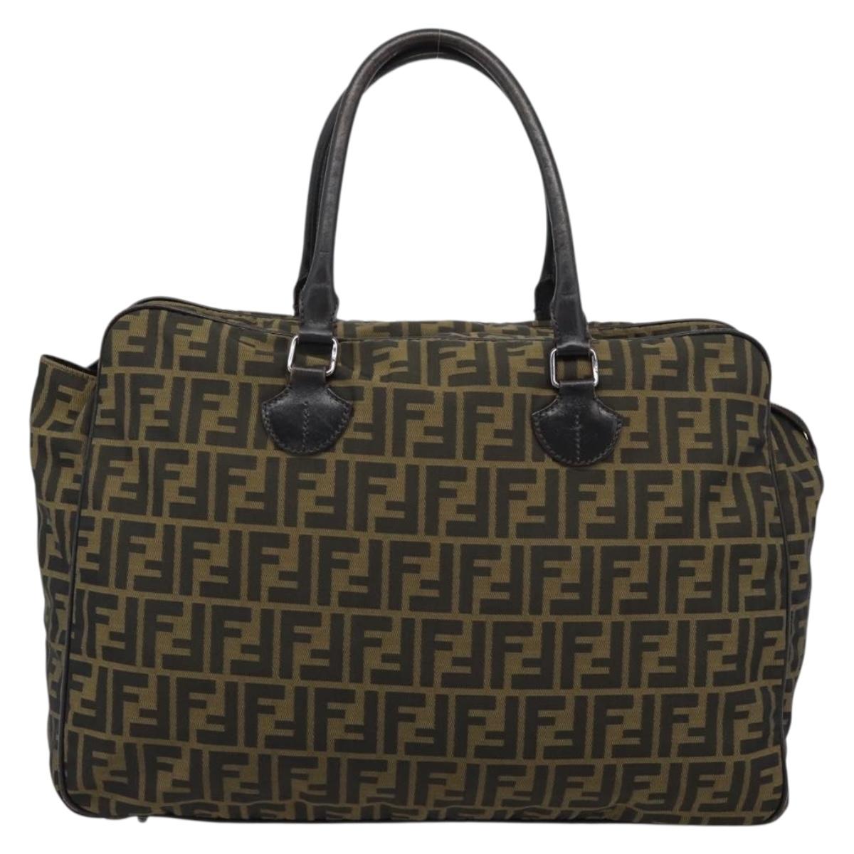 FENDI Zucca Canvas Tote Bag Nylon Black Brown Auth am12068V