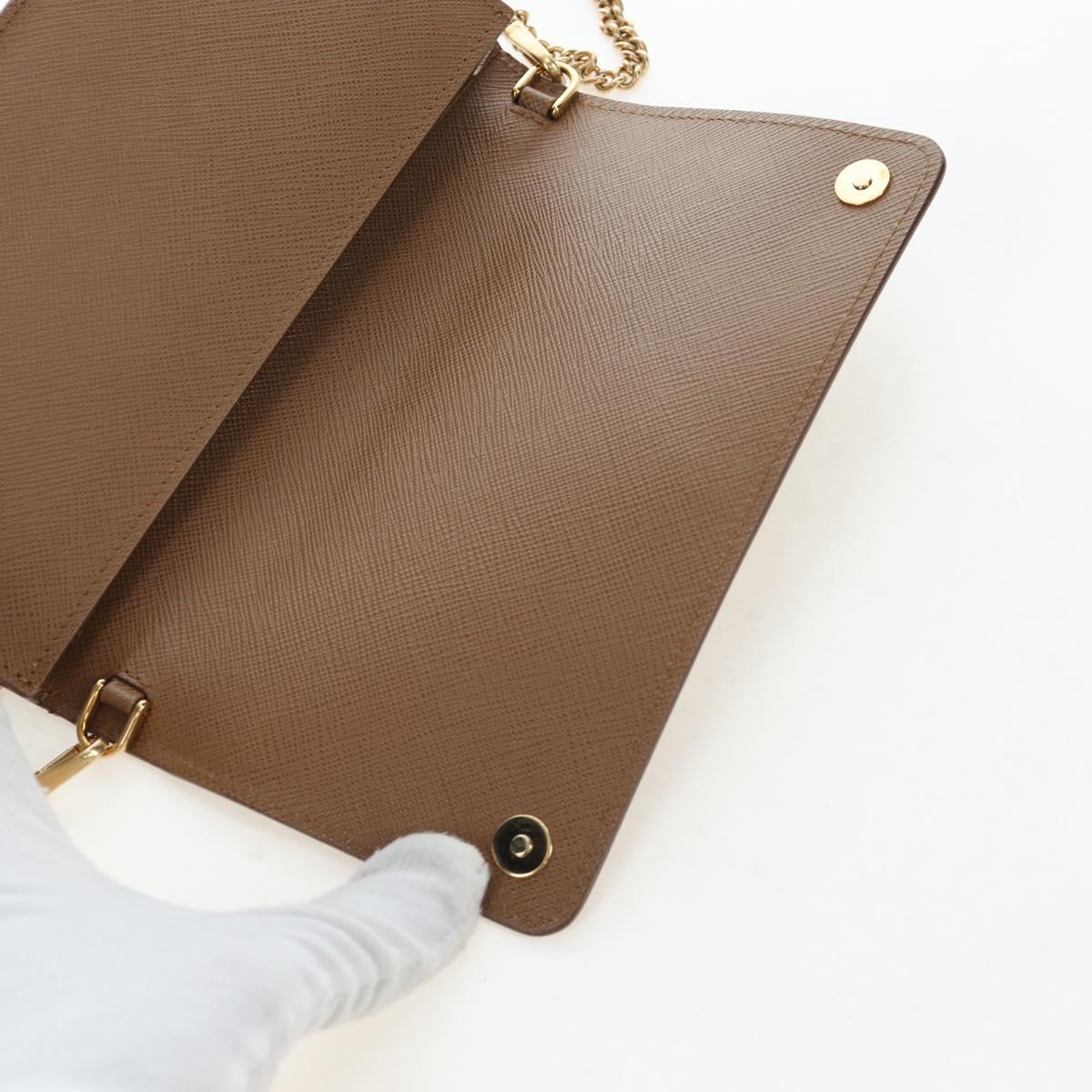 PRADA Chain Shoulder Bag Saffiano Brown Gold Auth am12070V