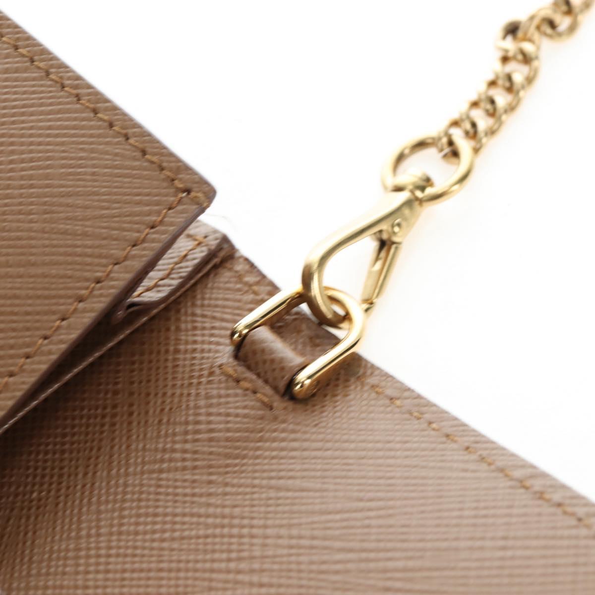 PRADA Chain Shoulder Bag Saffiano Brown Gold Auth am12070V